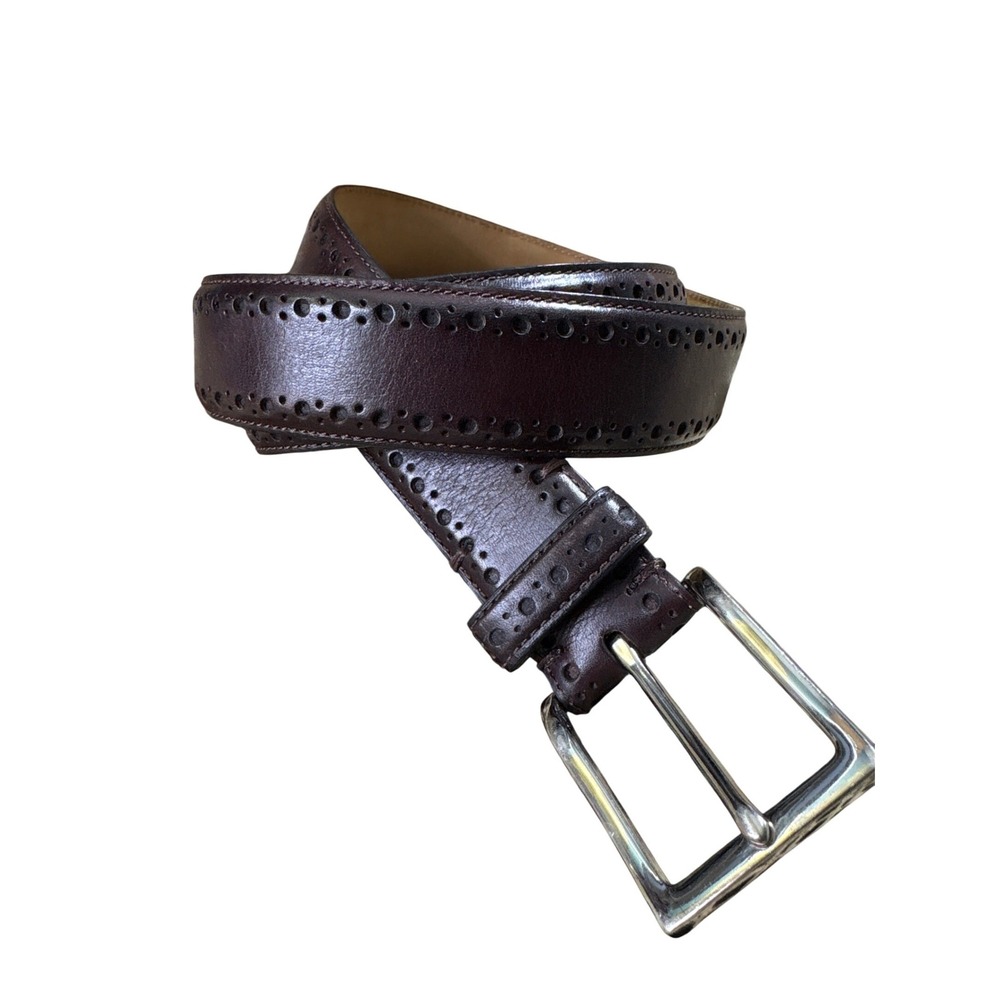 Cole Haan Mens Mahogany Brown Leather Brogue Perforated Belt CHRM 31063 32-36
